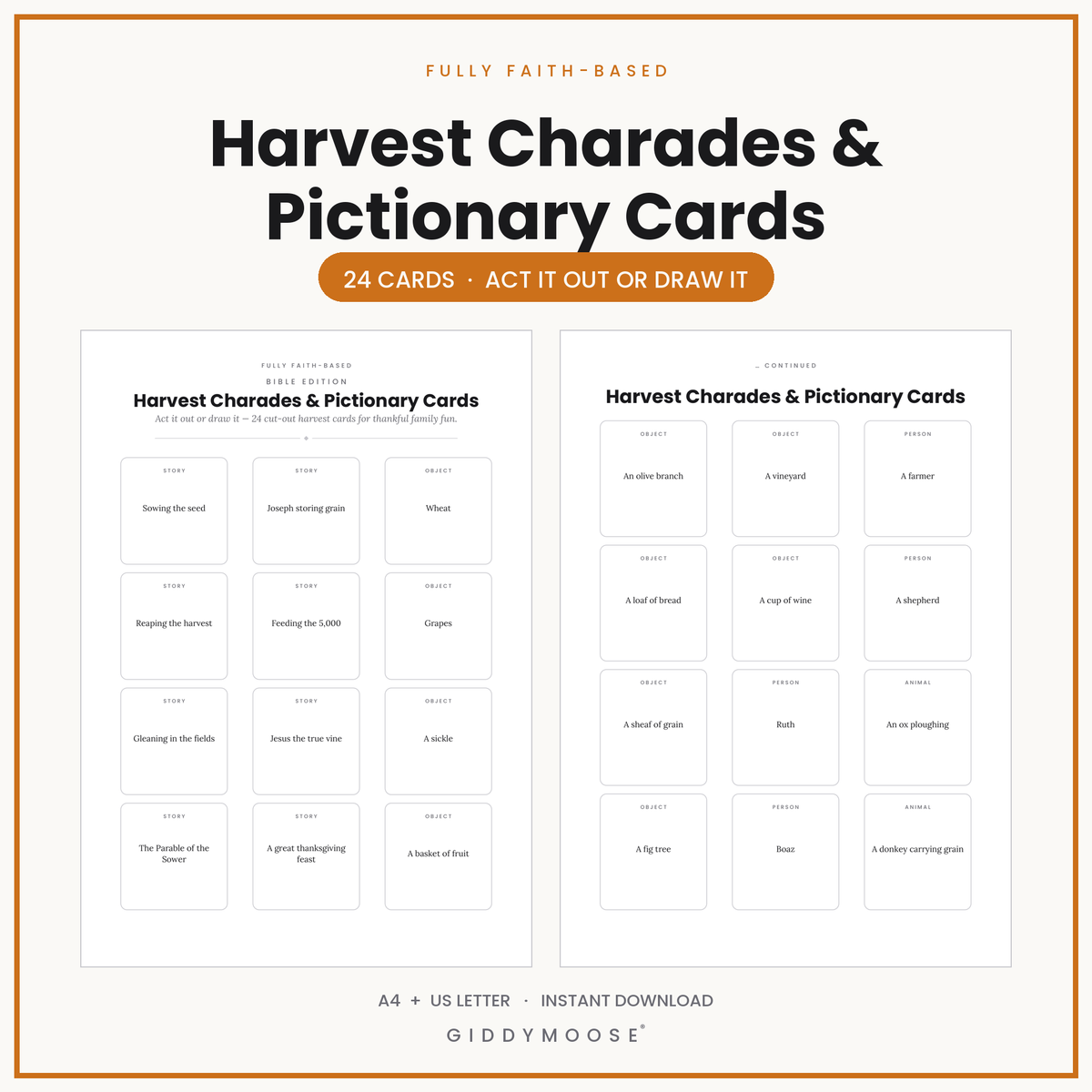 Harvest Charades and Pictionary Printable