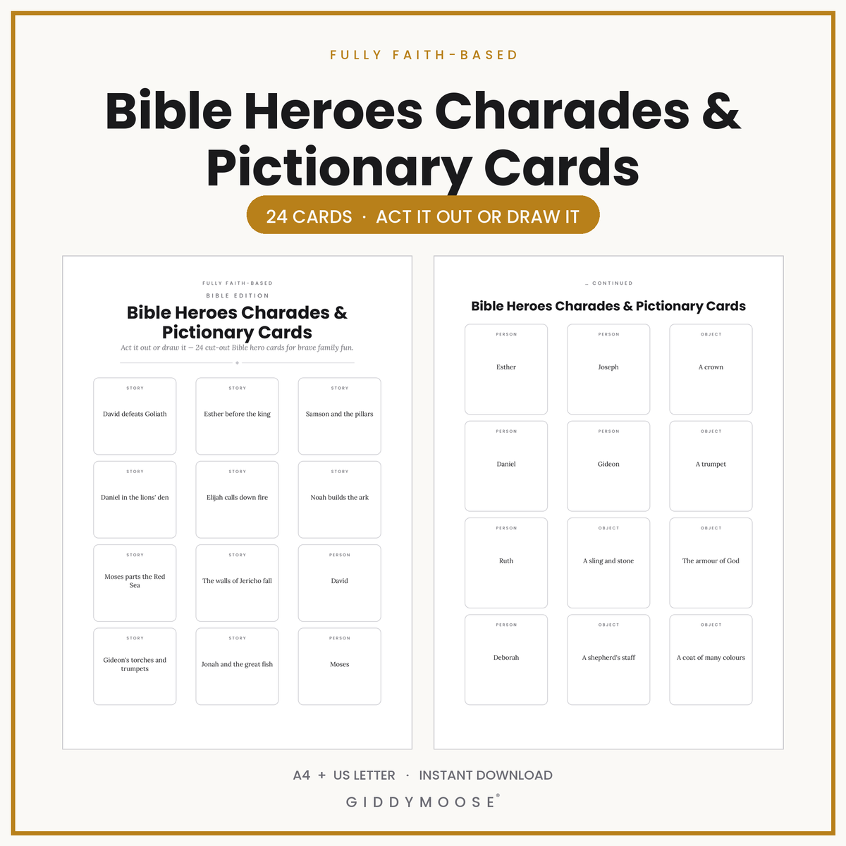Bible Heroes Charades and Pictionary Printable