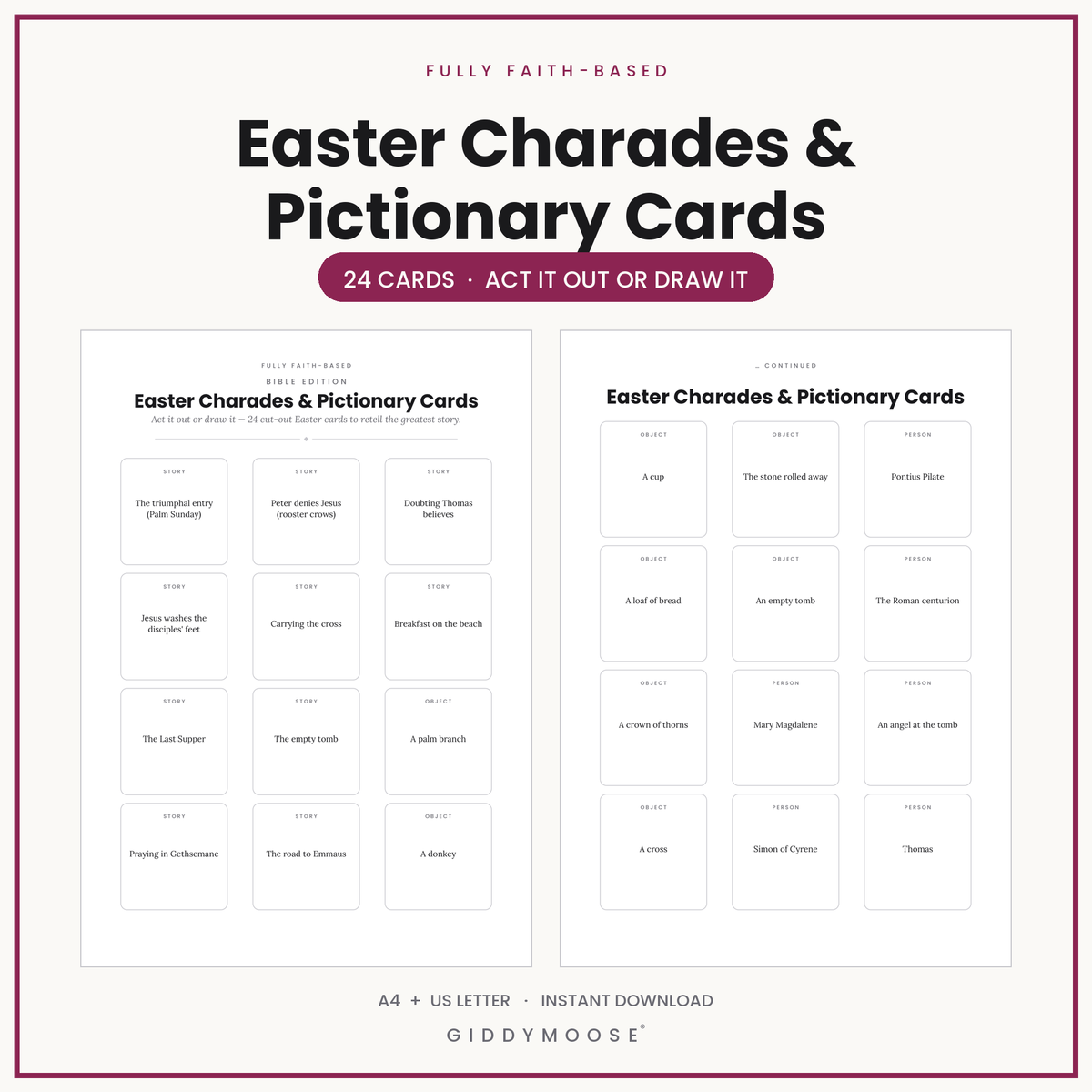 Easter Charades and Pictionary Printable
