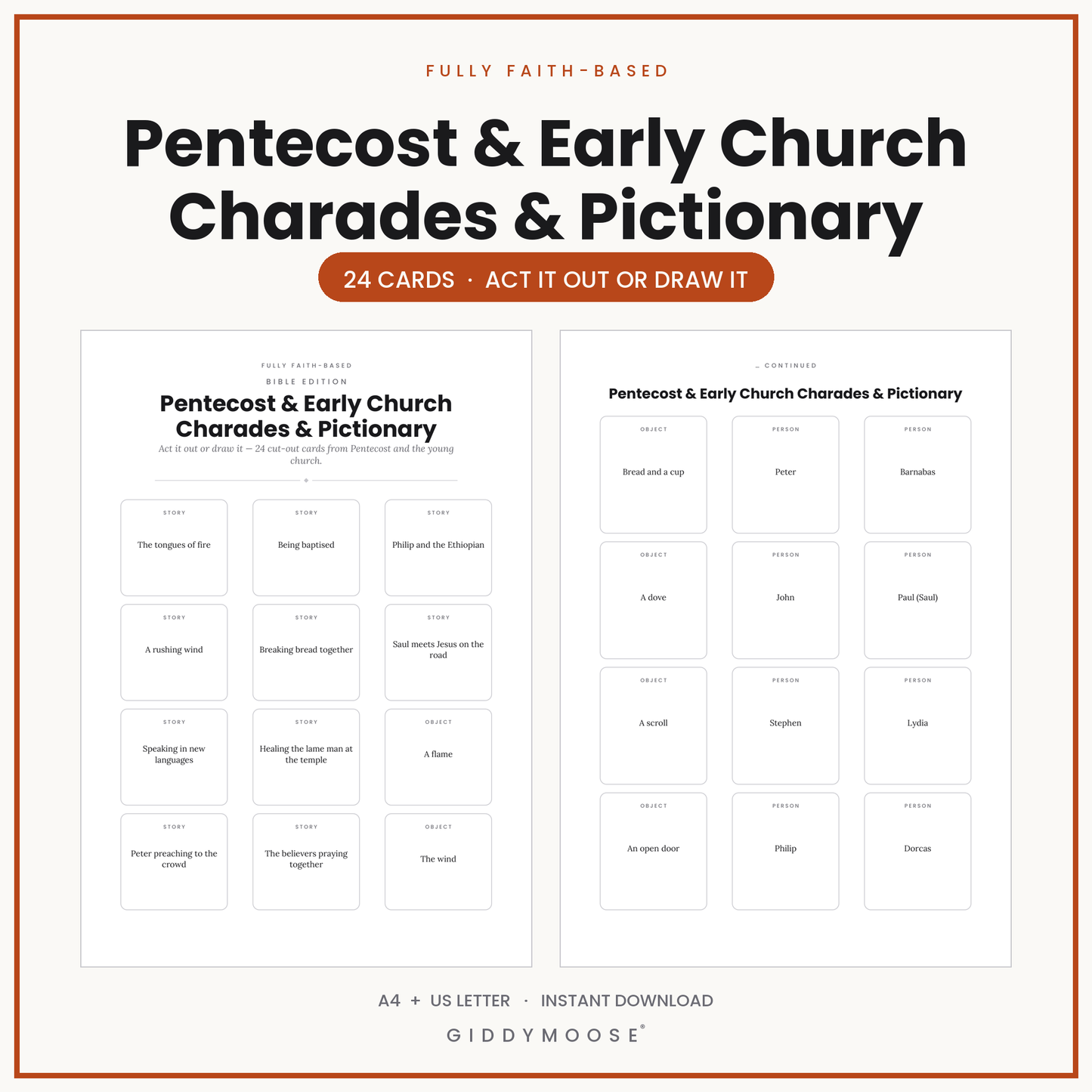Pentecost Charades and Pictionary Printable
