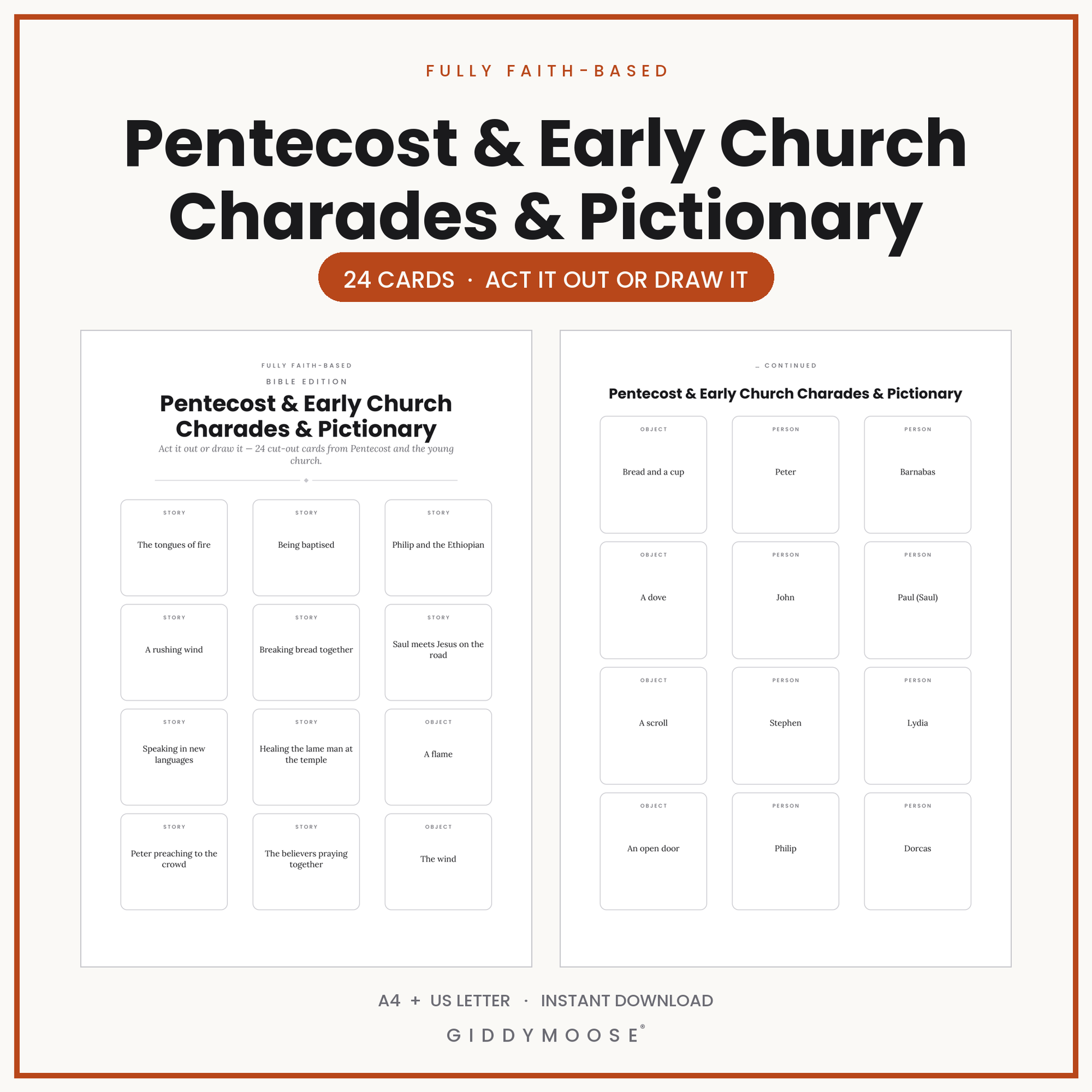 Pentecost Charades and Pictionary Printable
