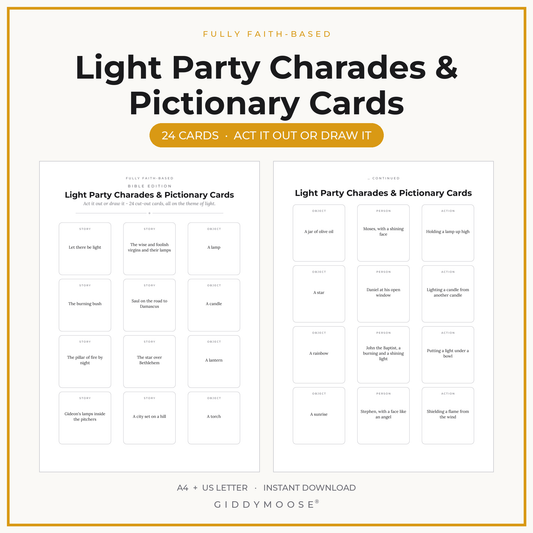 Light Party Charades and Pictionary Printable