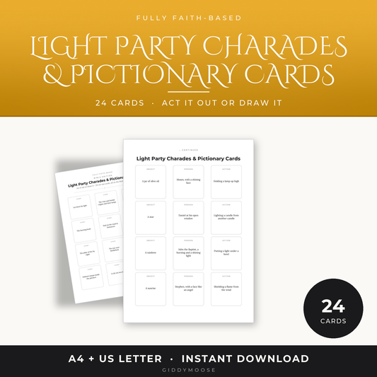 Light Party Charades and Pictionary Printable