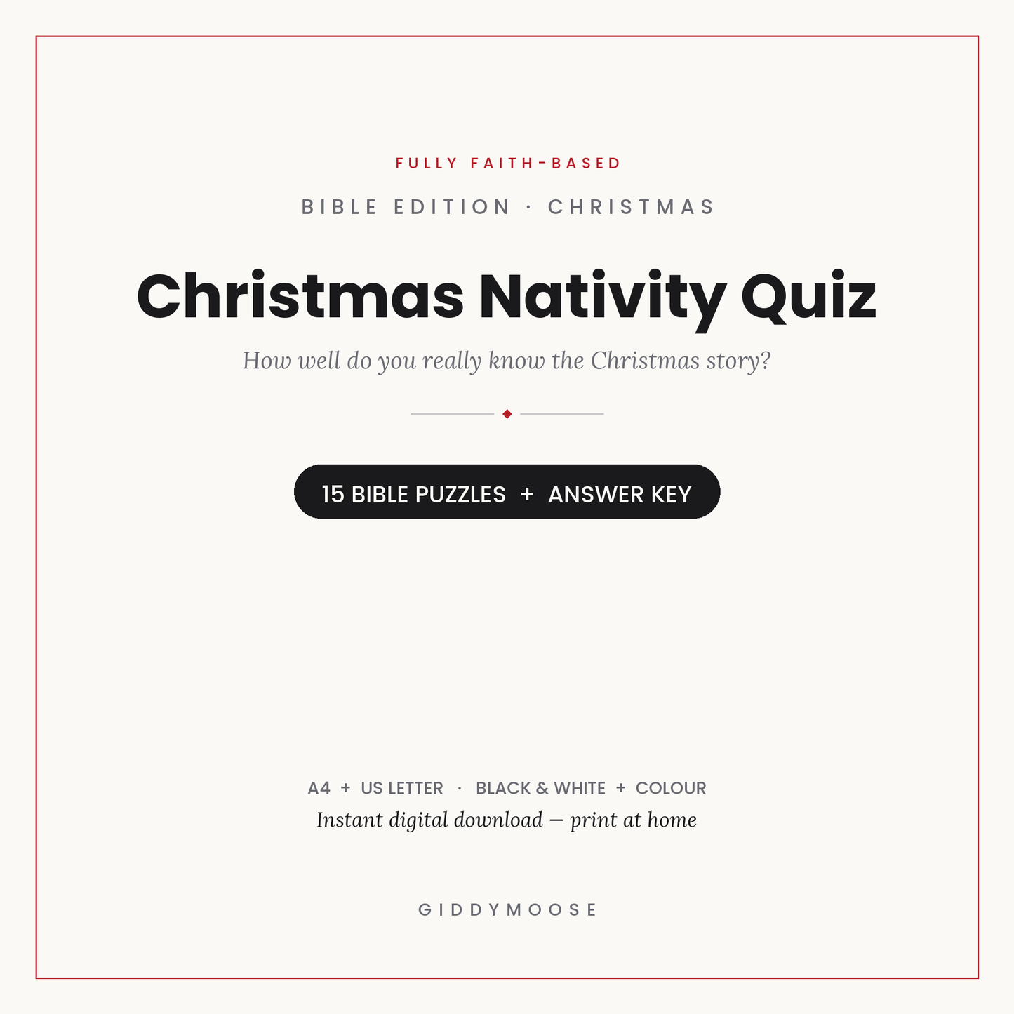 Christmas Nativity Quiz Printable