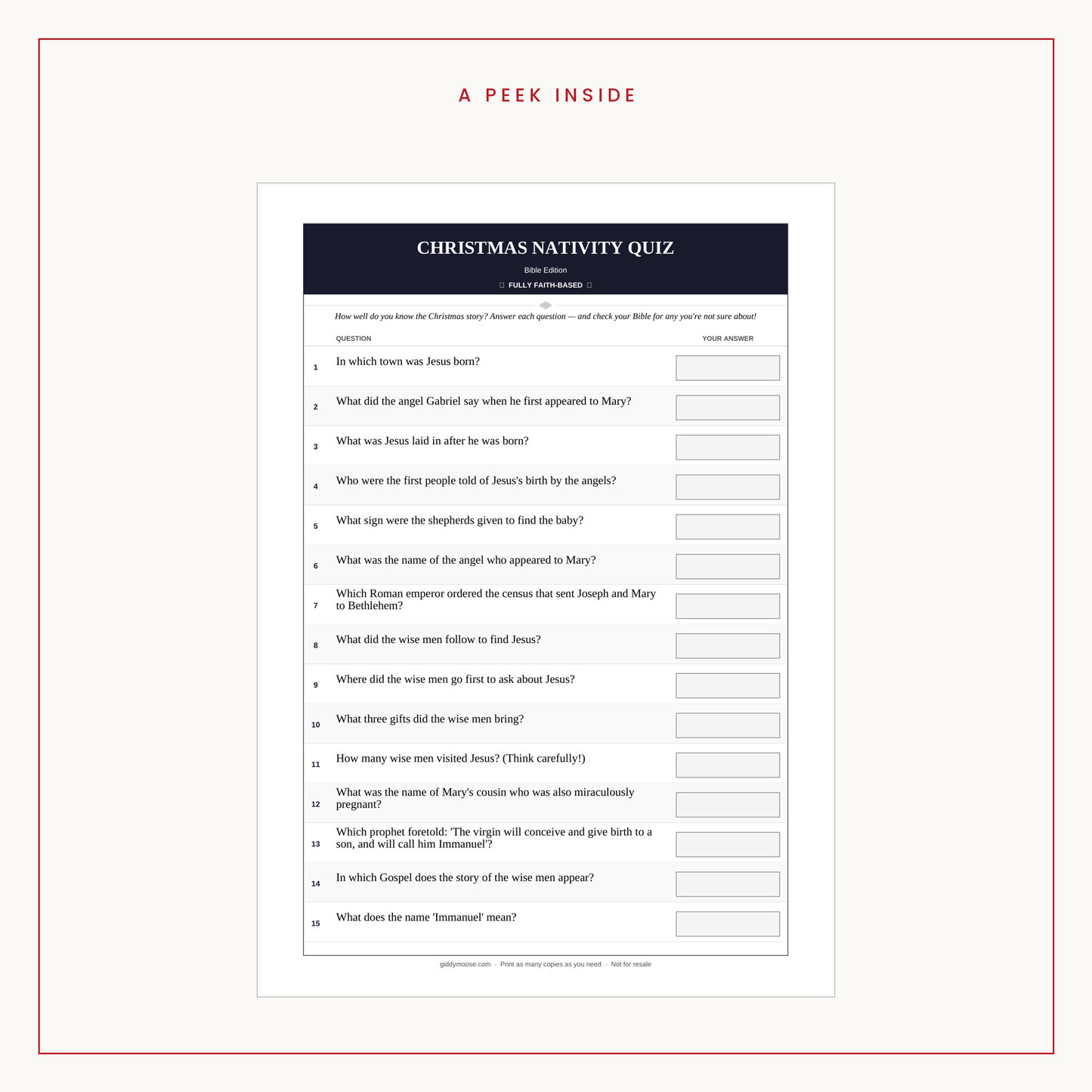 Christmas Nativity Quiz Printable — image 3