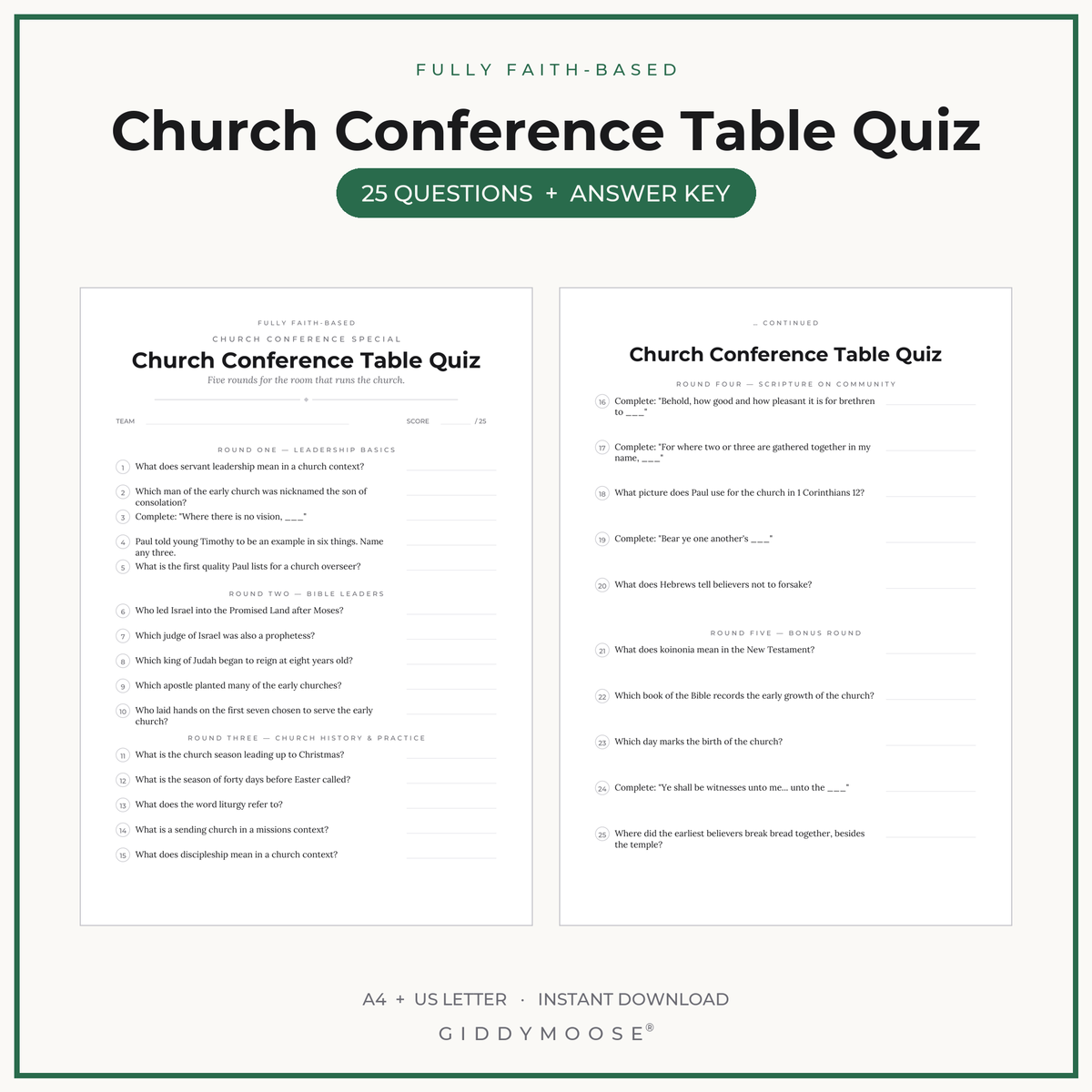 Church Leadership Bible Quiz Printable