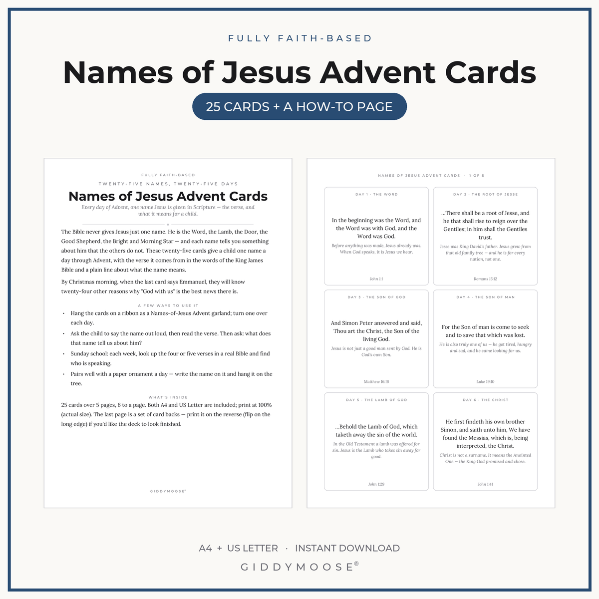 Names of Jesus Advent Cards Printable