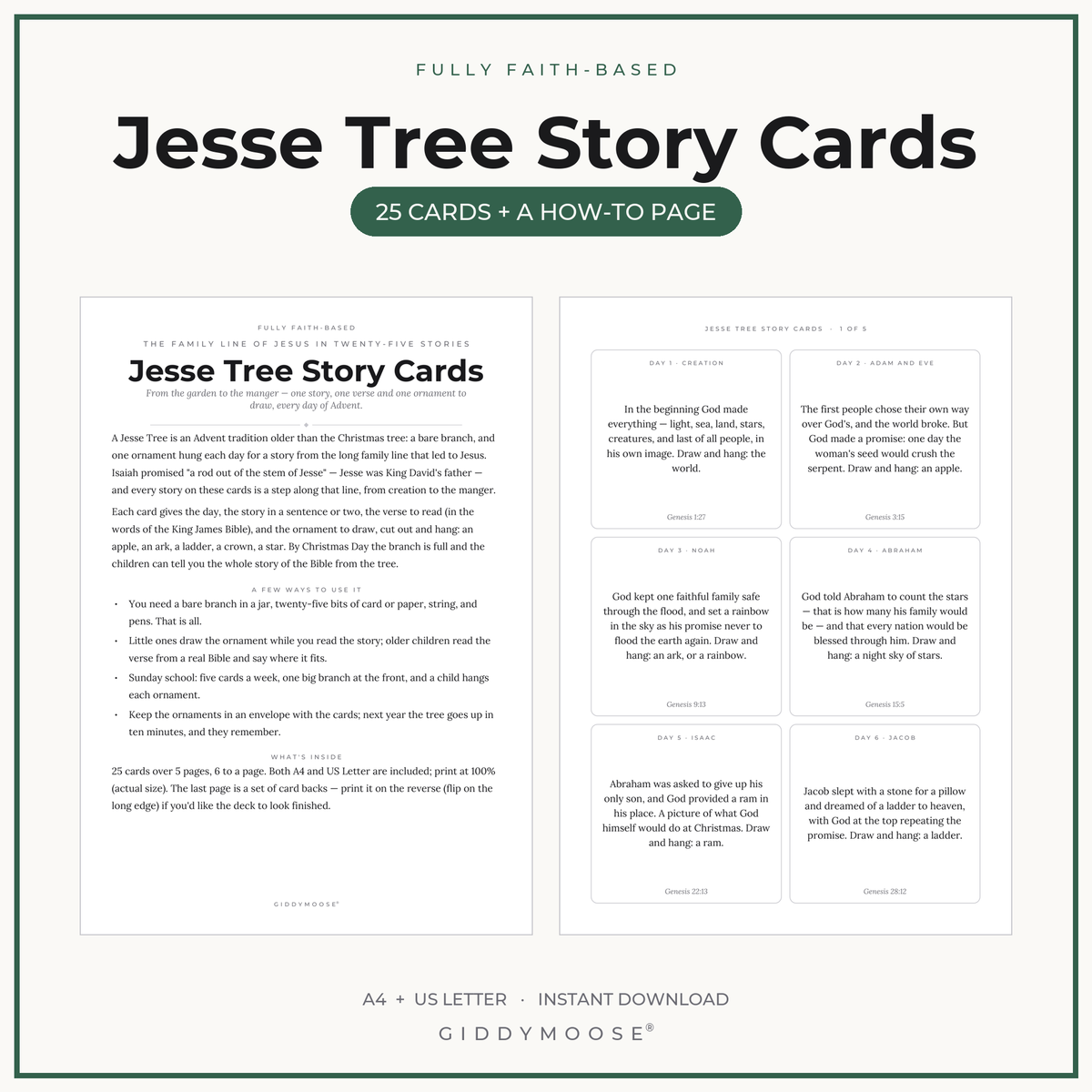 Jesse Tree Advent Cards Printable