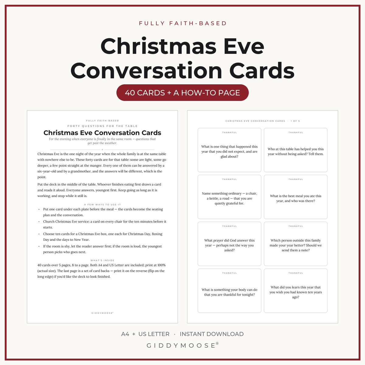 Christmas Eve Conversation Cards Printable