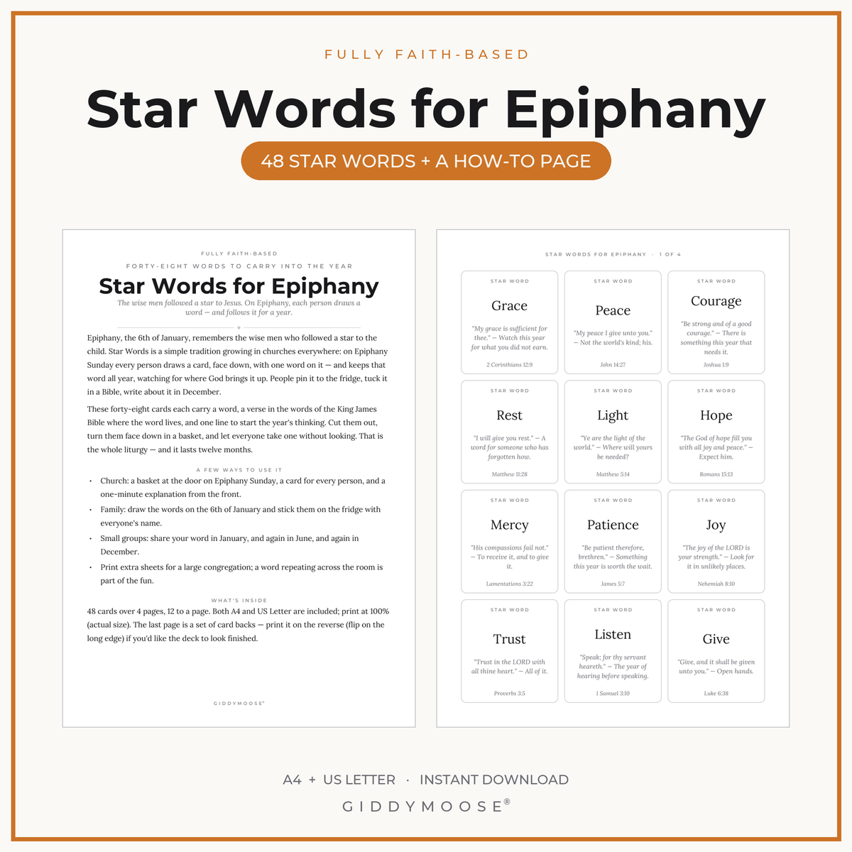 Star Words Epiphany Printable