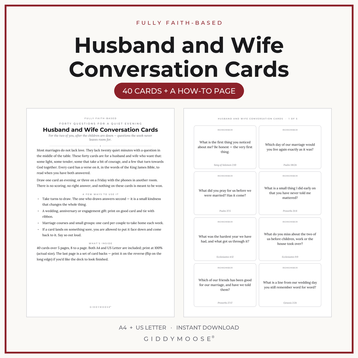 Husband and Wife Conversation Cards Printable