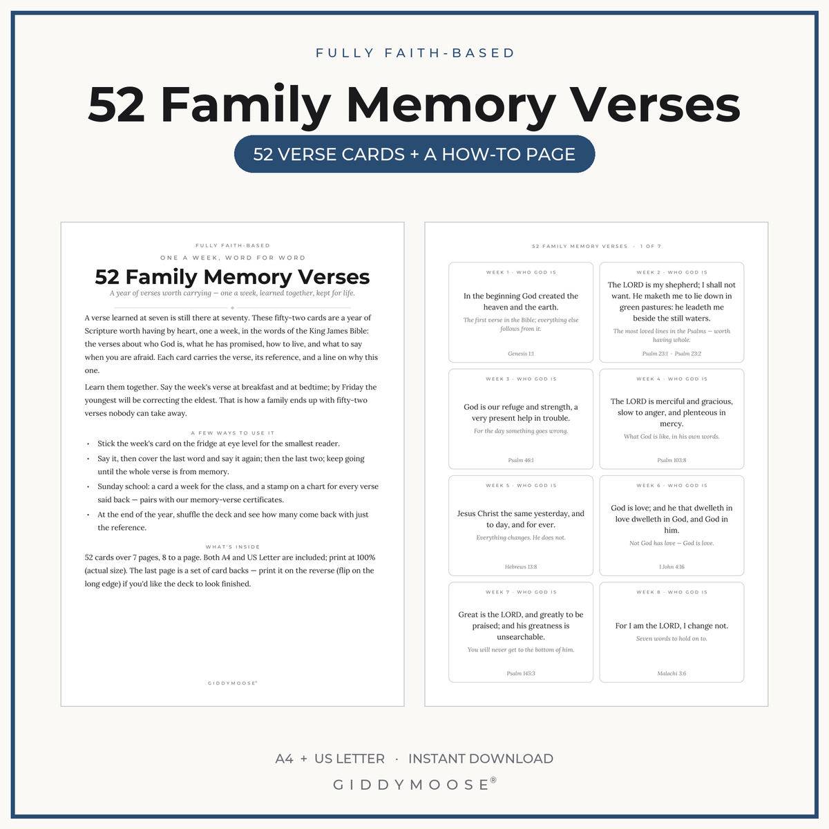 52 Memory Verse Cards Printable KJV