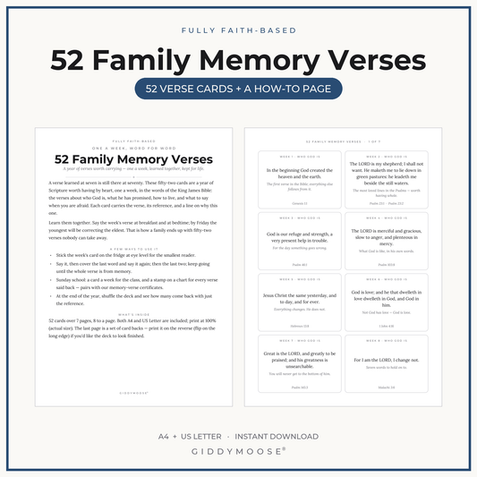 52 Memory Verse Cards Printable KJV