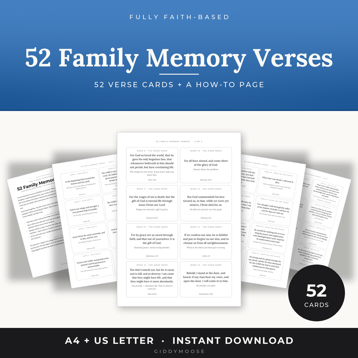 52 Memory Verse Cards Printable KJV
