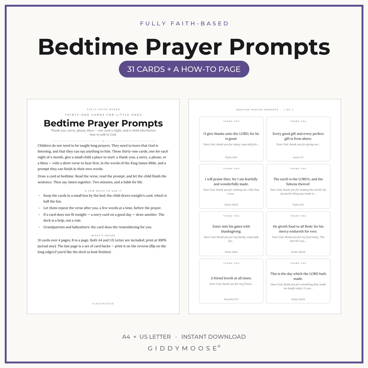 Bedtime Prayer Cards for Kids Printable