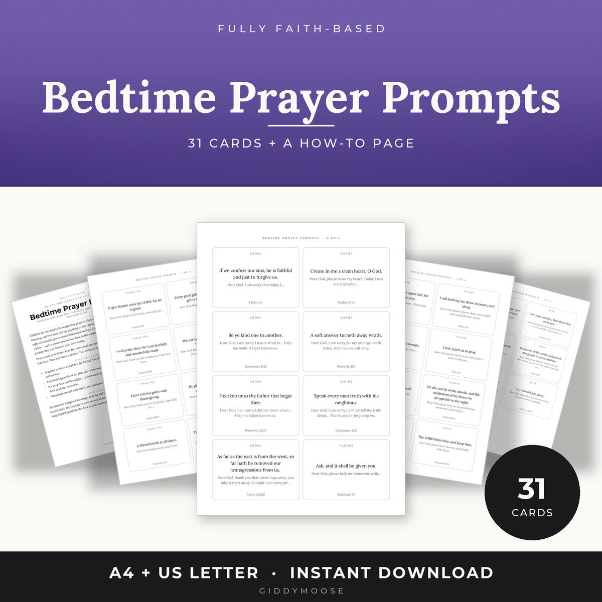 Bedtime Prayer Cards for Kids Printable