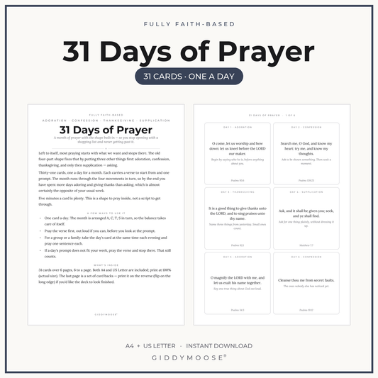 31 Days of Prayer Cards Printable