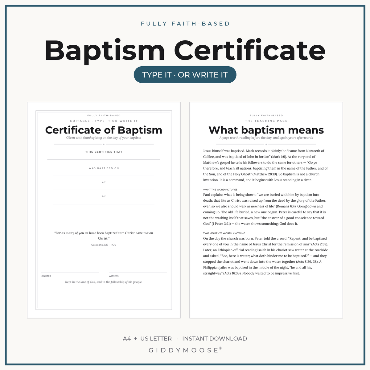 Editable Baptism Certificate Printable