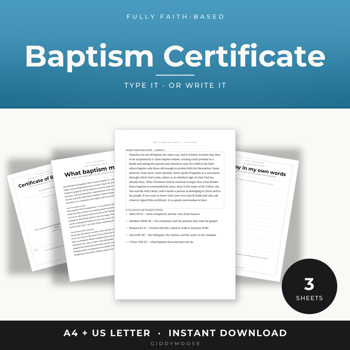 Editable Baptism Certificate Printable