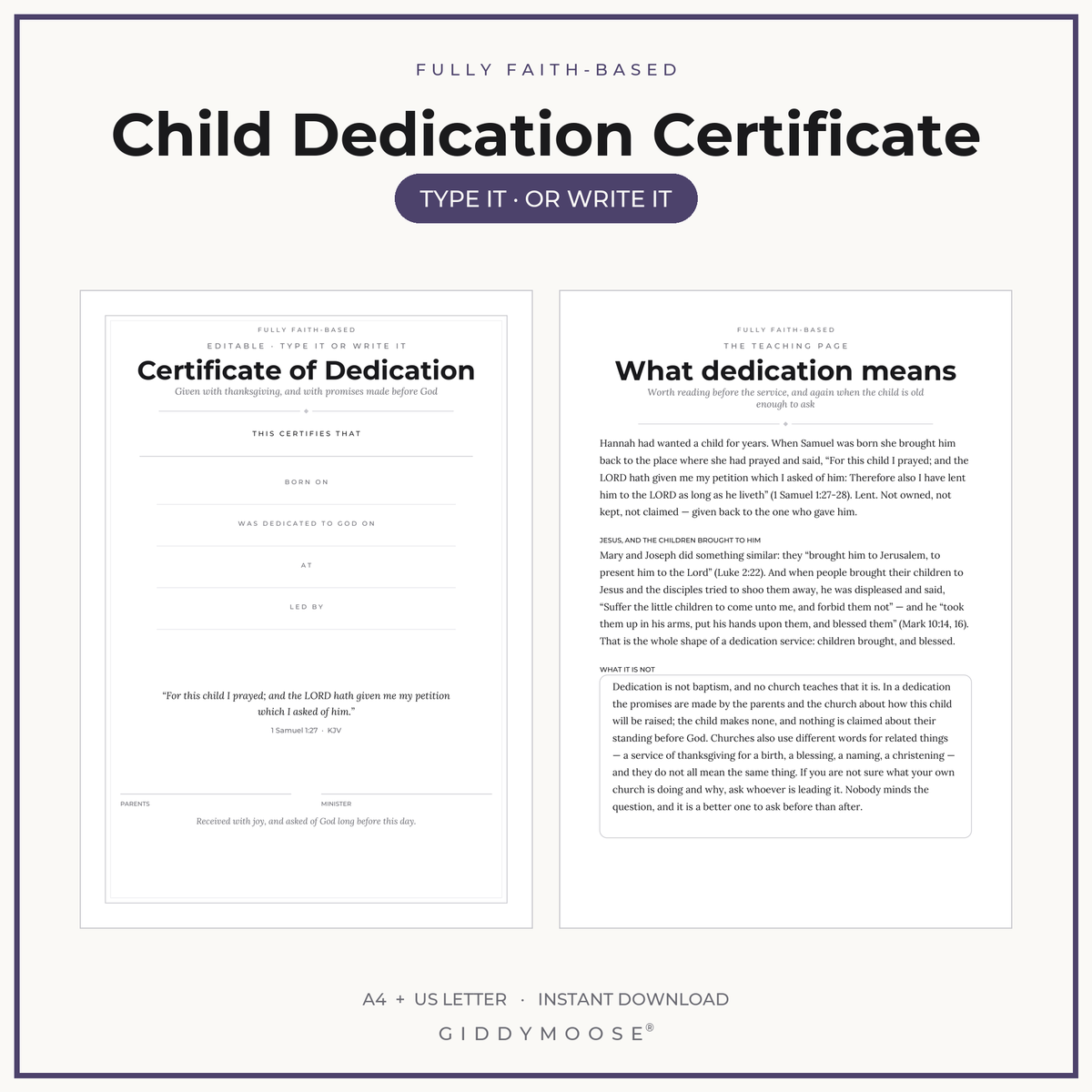Editable Child Dedication Certificate Printable
