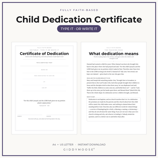 Editable Child Dedication Certificate Printable