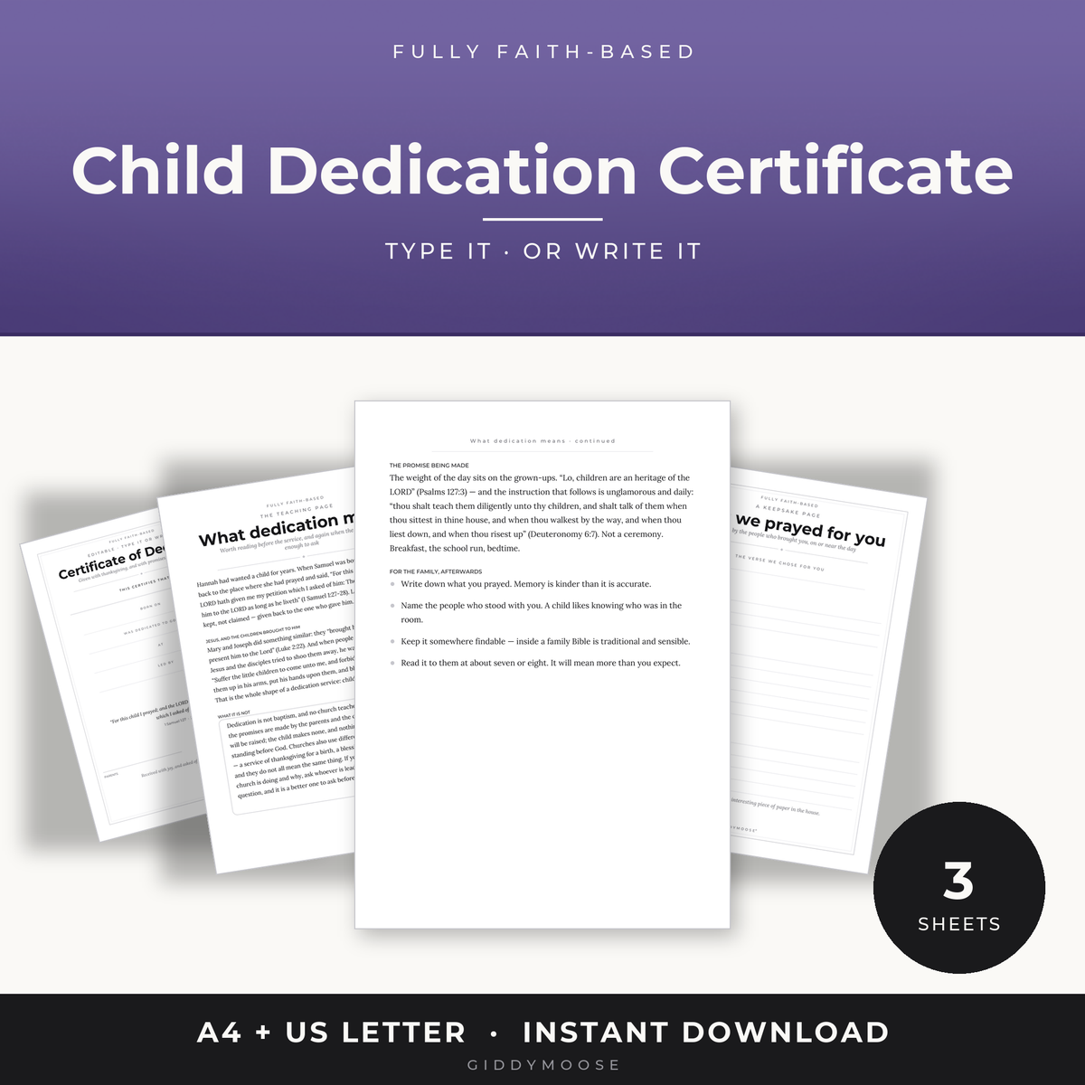 Editable Child Dedication Certificate Printable