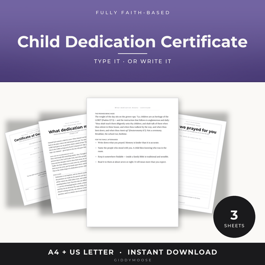 Editable Child Dedication Certificate Printable