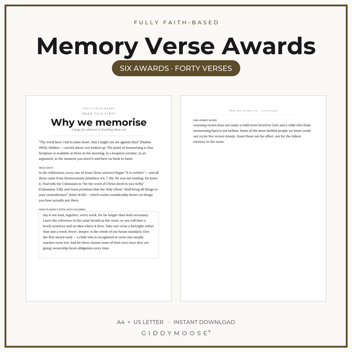 Editable Memory Verse Award Certificates Printable
