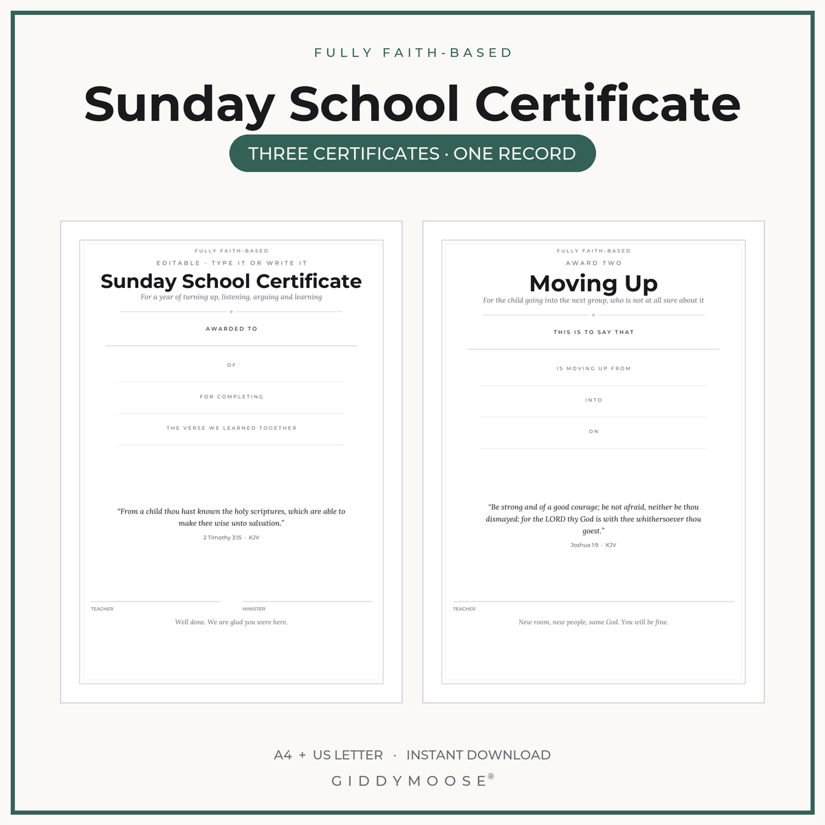 Editable Sunday School Certificate Printable