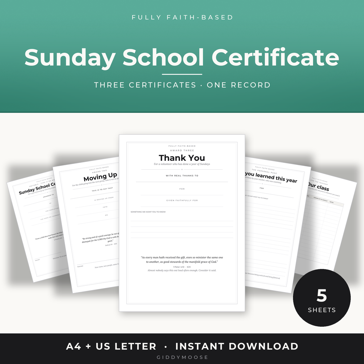 Editable Sunday School Certificate Printable