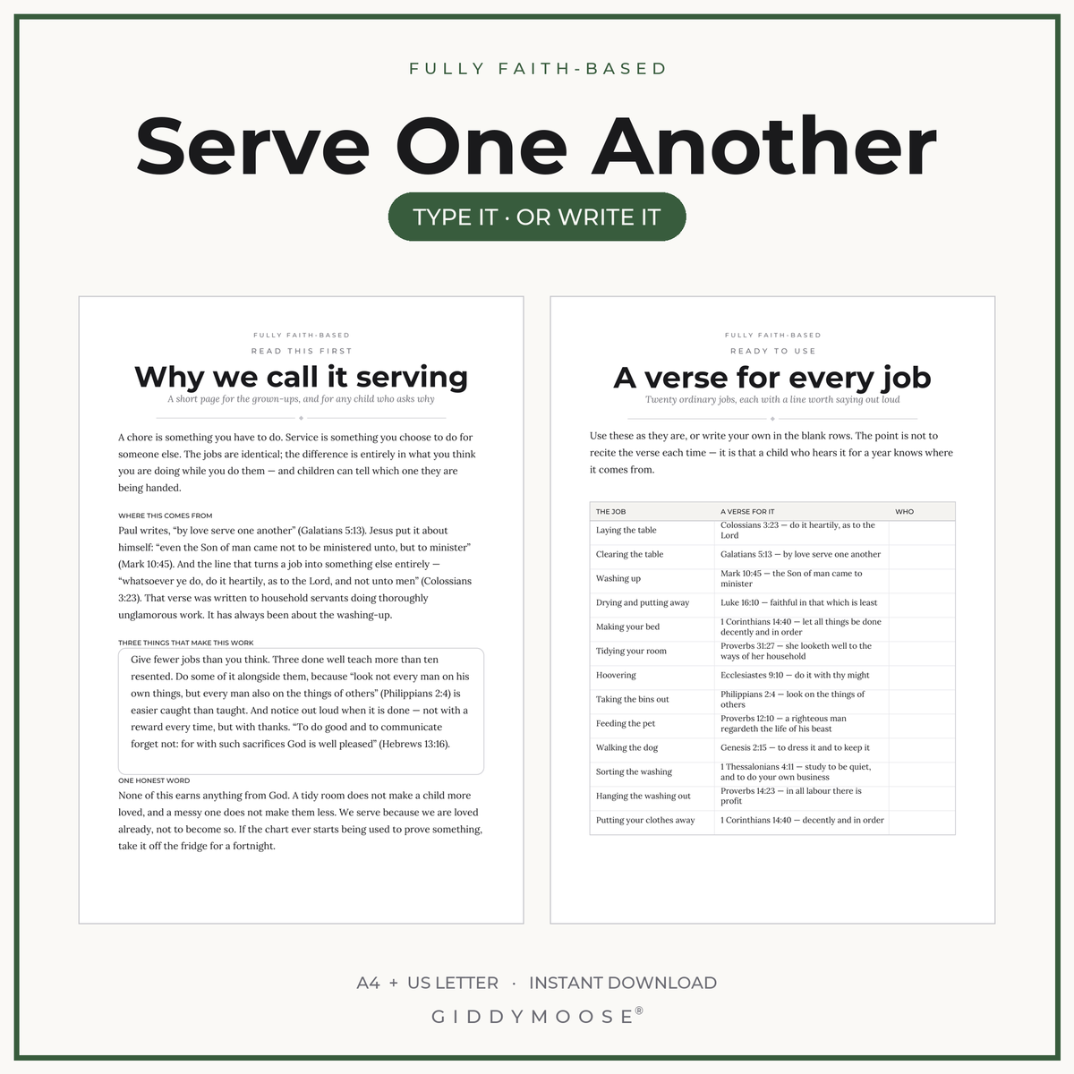 Editable Christian Chore Chart Printable