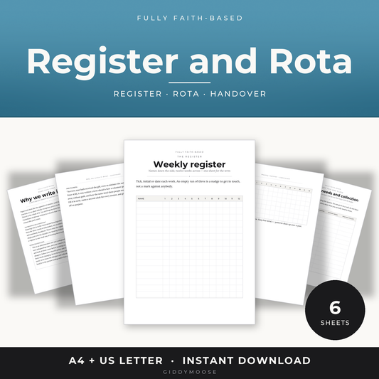Editable Sunday School Register and Volunteer Rota Printable