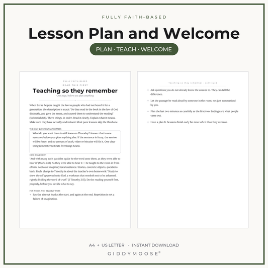 Editable Bible Lesson Plan Template and Visitor Welcome Cards Printable
