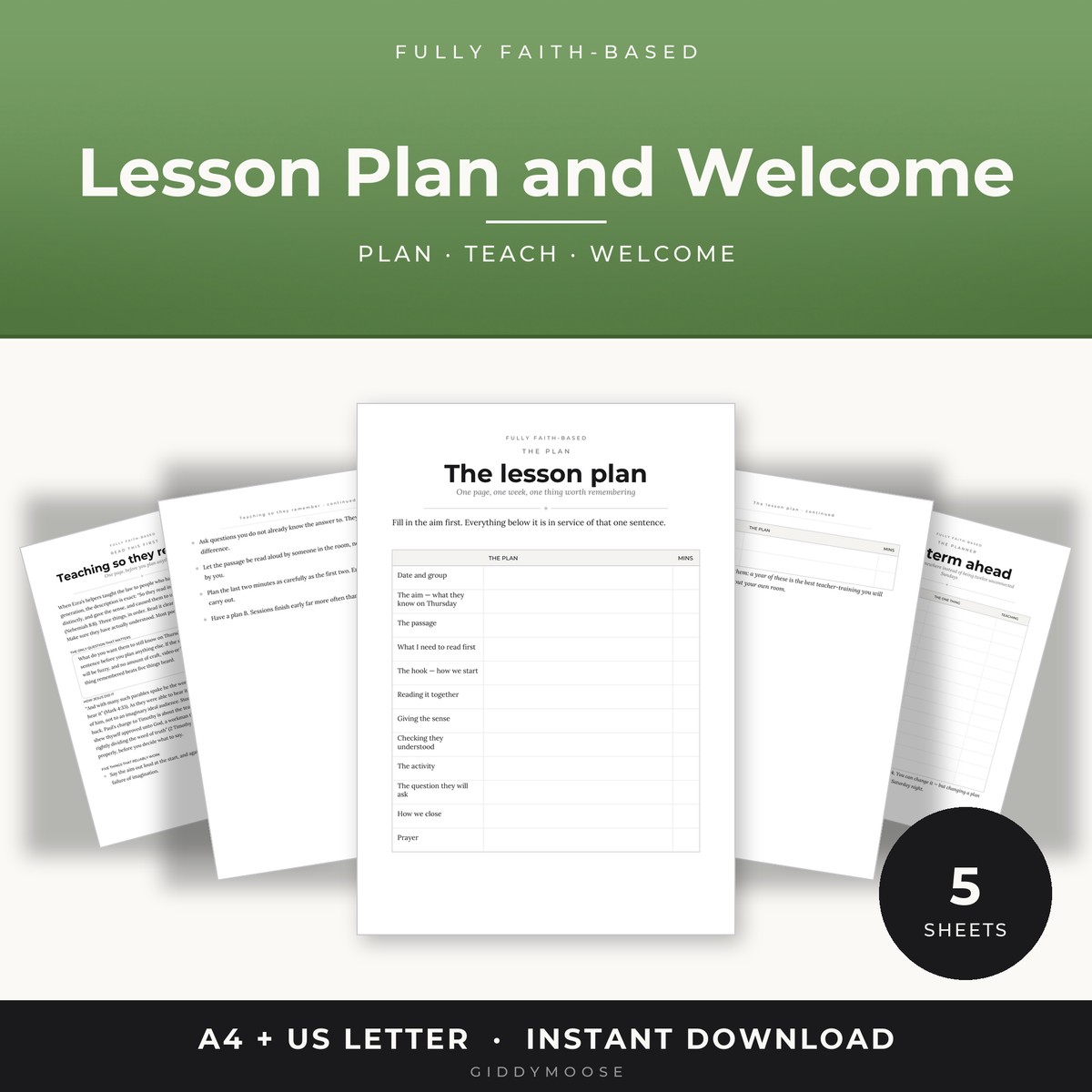 Editable Bible Lesson Plan Template and Visitor Welcome Cards Printable