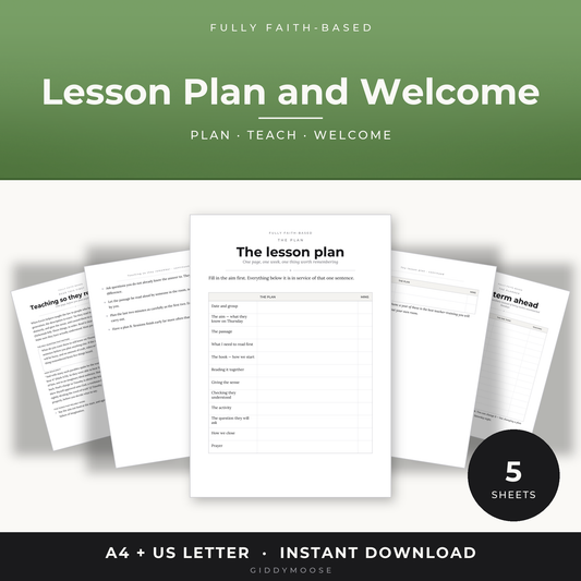 Editable Bible Lesson Plan Template and Visitor Welcome Cards Printable