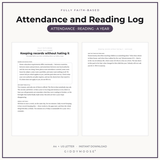 Editable Homeschool Attendance and Reading Log Printable
