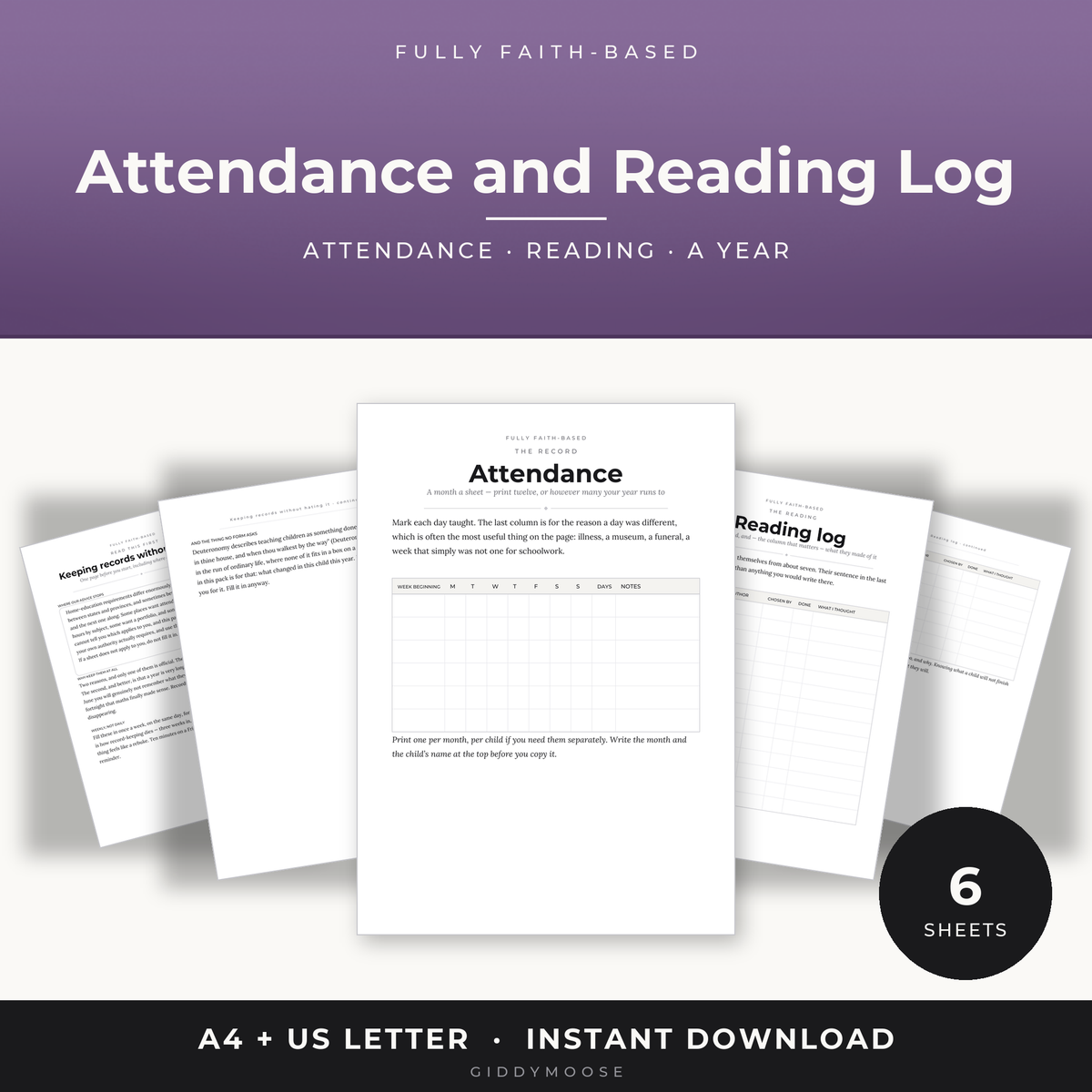Editable Homeschool Attendance and Reading Log Printable