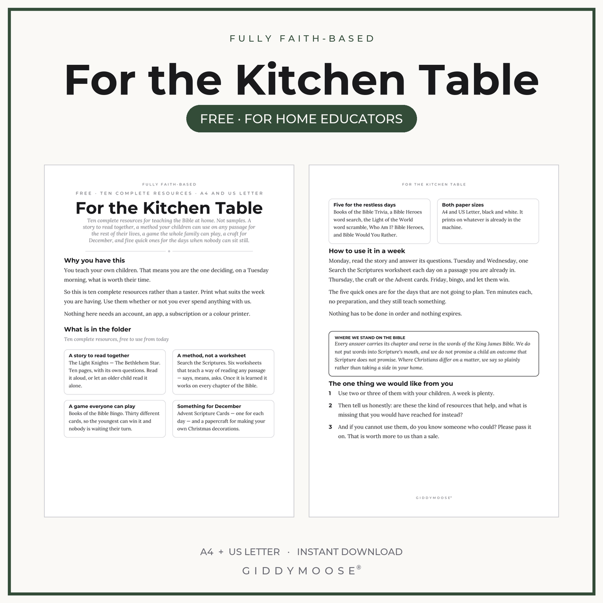 Free Christian Homeschool Bible Pack