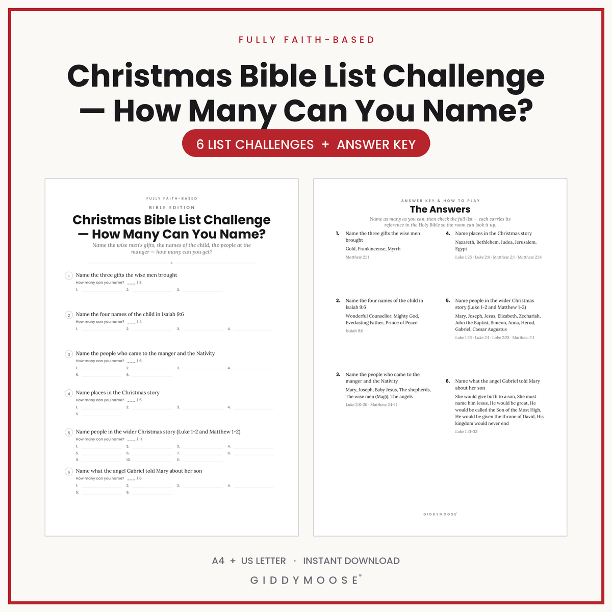Christmas Bible List Challenge Printable