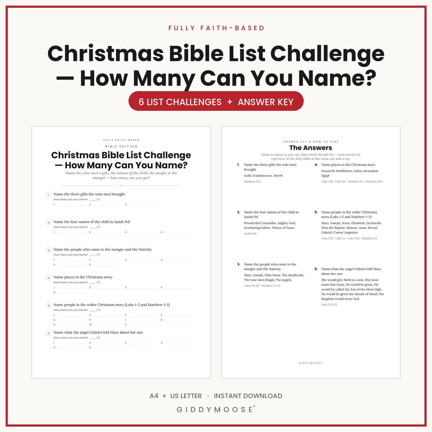 Christmas Bible List Challenge Printable