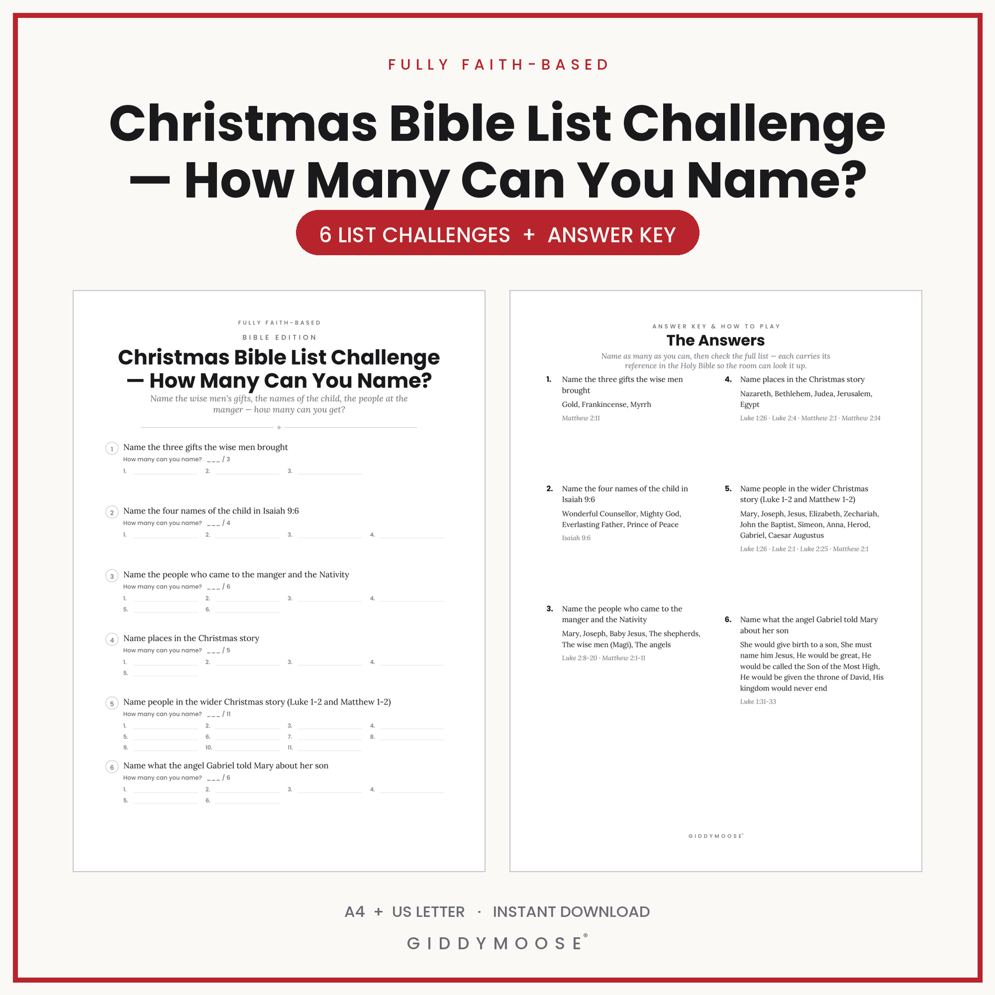 Christmas Bible List Challenge Printable