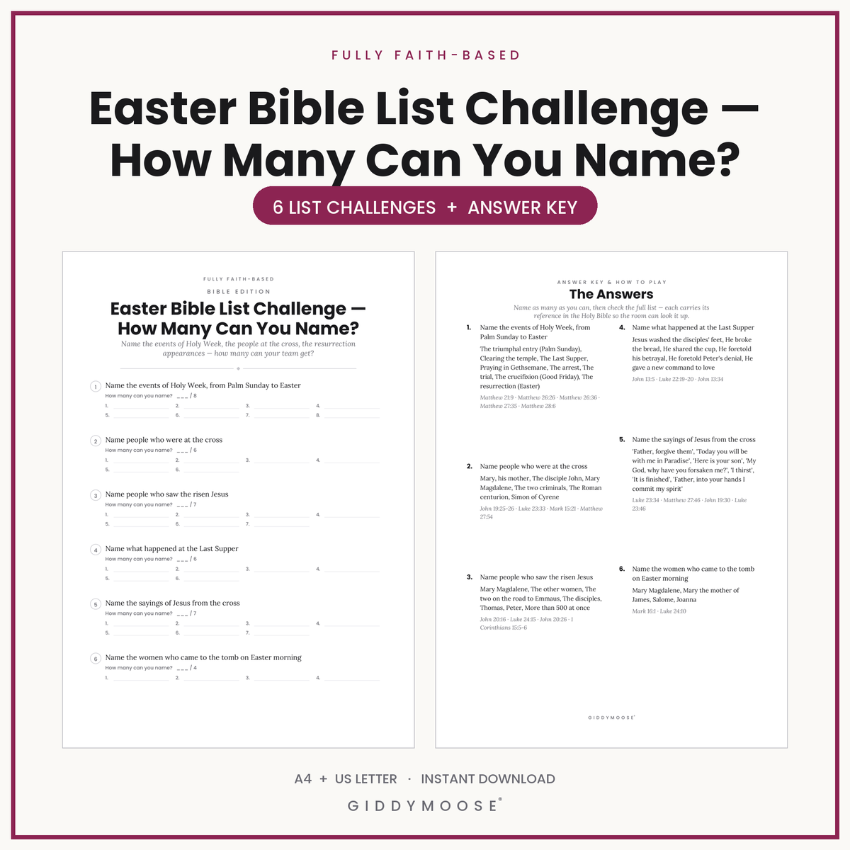 Easter Bible List Challenge Printable
