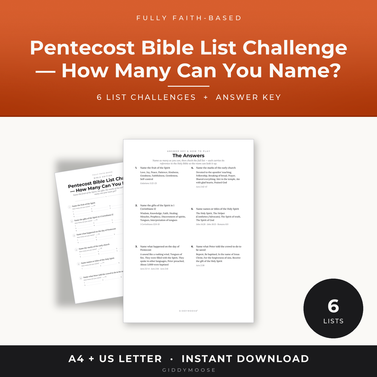 Pentecost Bible List Challenge Printable