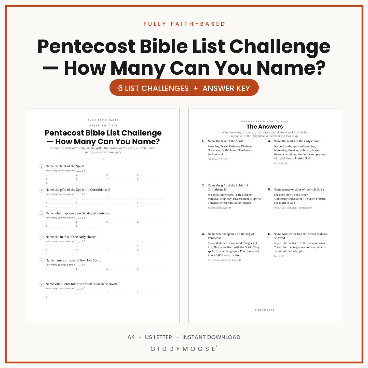 Pentecost Bible List Challenge Printable