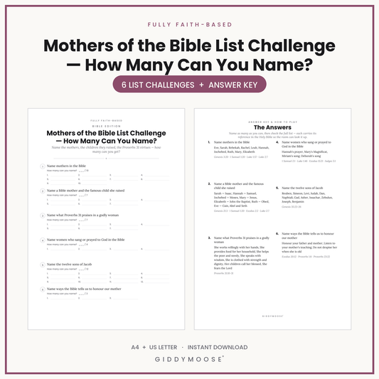 Mothers of the Bible List Challenge Printable
