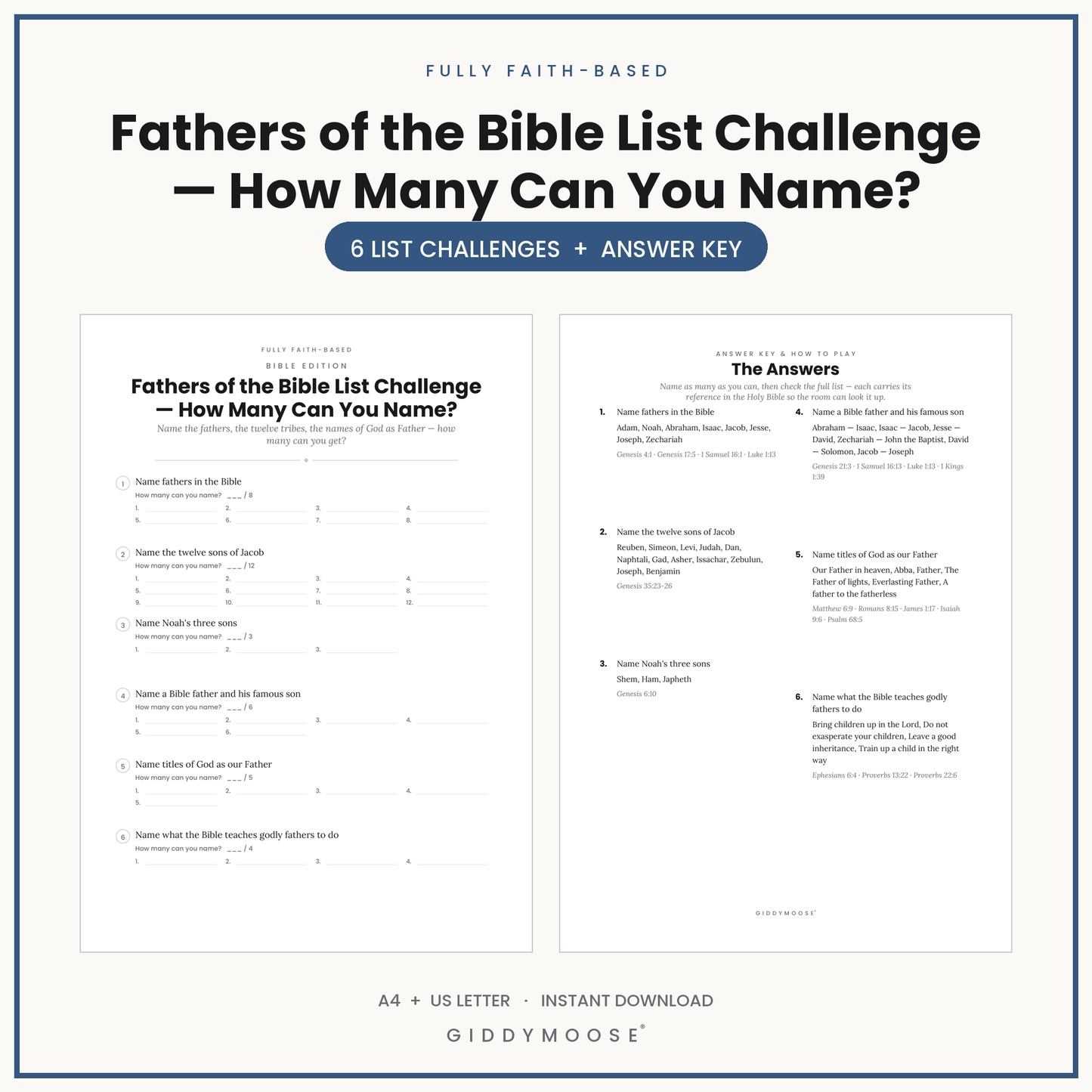 Fathers of the Bible List Challenge Printable