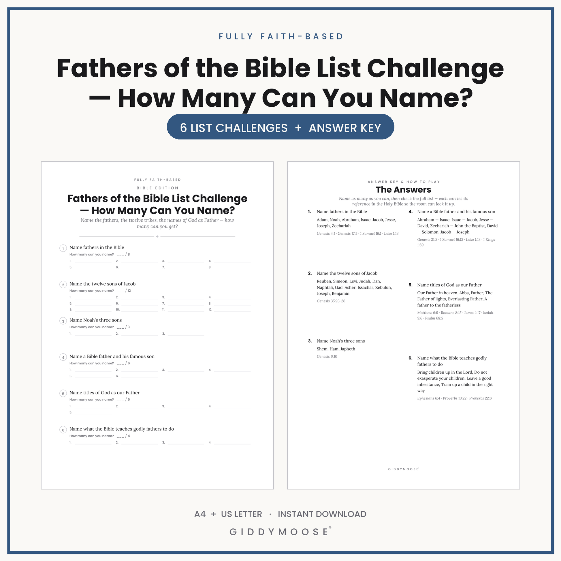 Fathers of the Bible List Challenge Printable