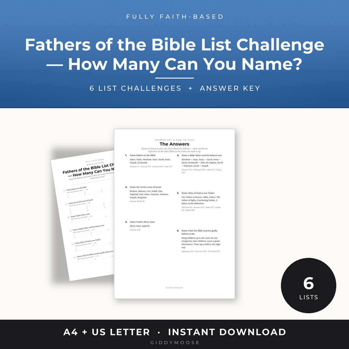 Fathers of the Bible List Challenge Printable