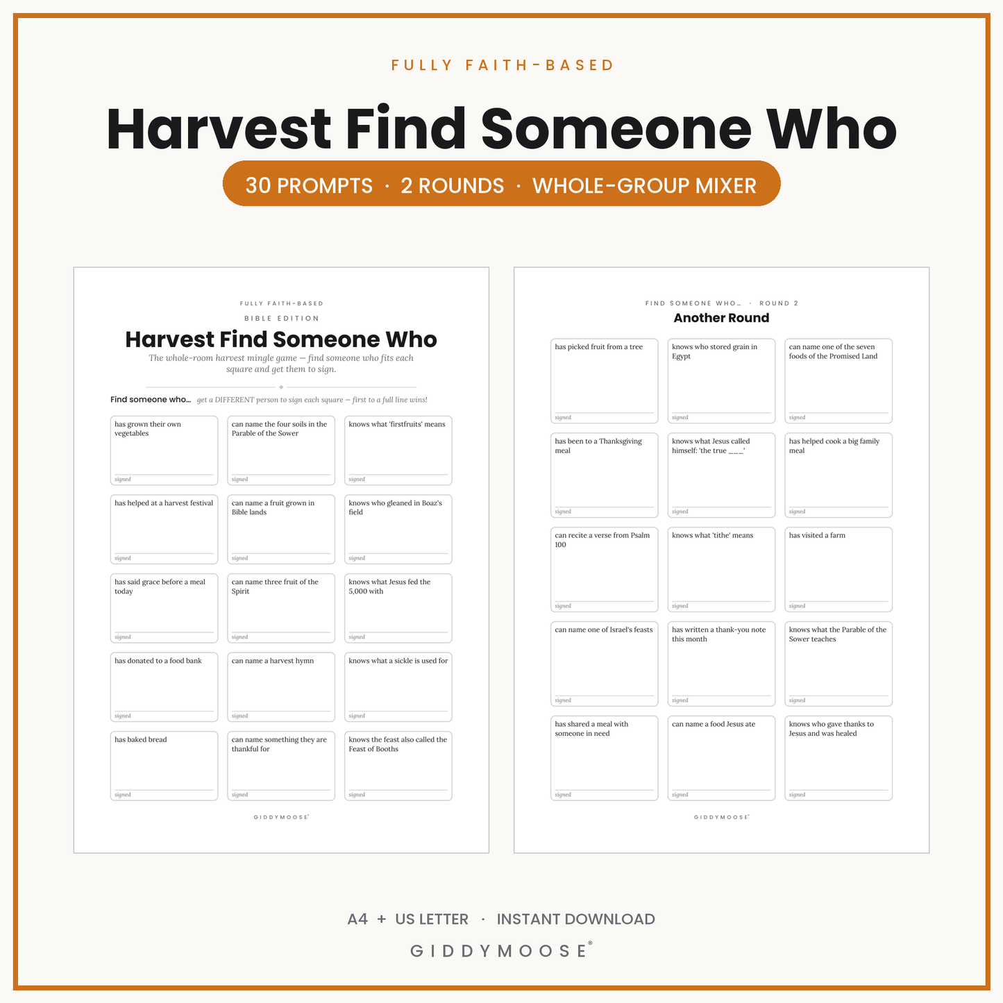 Harvest Find Someone Who Printable