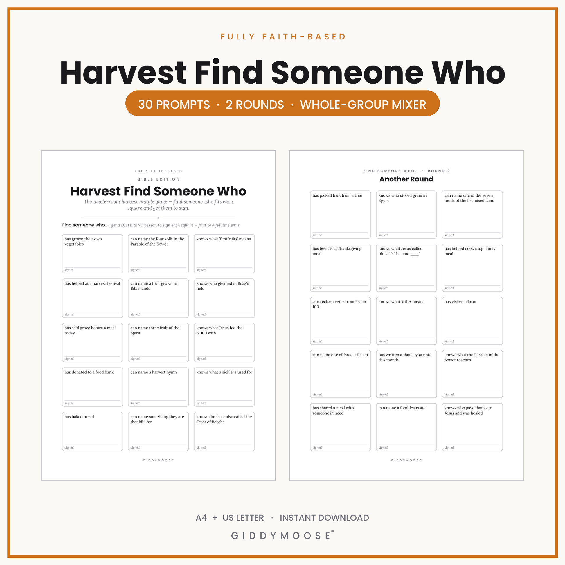 Harvest Find Someone Who Printable